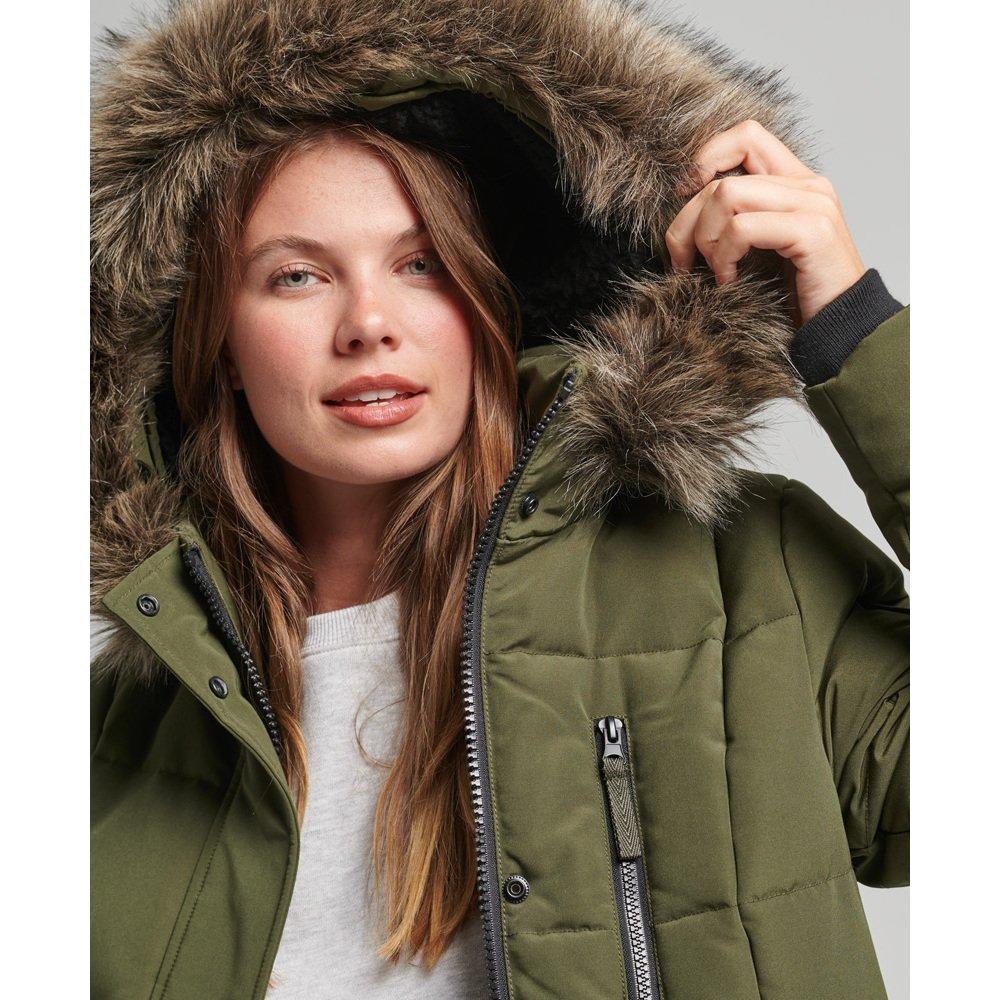 Superdry Everest Lange Daunenjacke mit Kunstpelzbesatz  