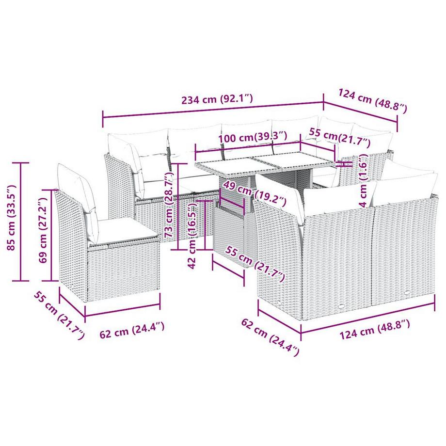 VidaXL Ensemble de canapés de jardin rotin synthétique  