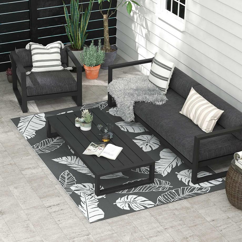 Northio Tapis D'Extérieur En Plastique Résistant Aux Intempéries, Design Double Face Pour Balcon Et Terrasse, Gris + Blanc, 182 X 274 Cm  