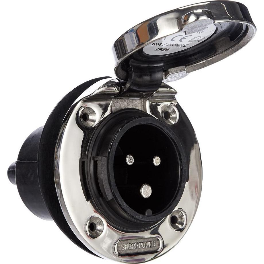 Victron Energy  Landanschluss-Steckdose Victron Edelstahl mit Abdeckung 16A/250Vac (2p/3w) 