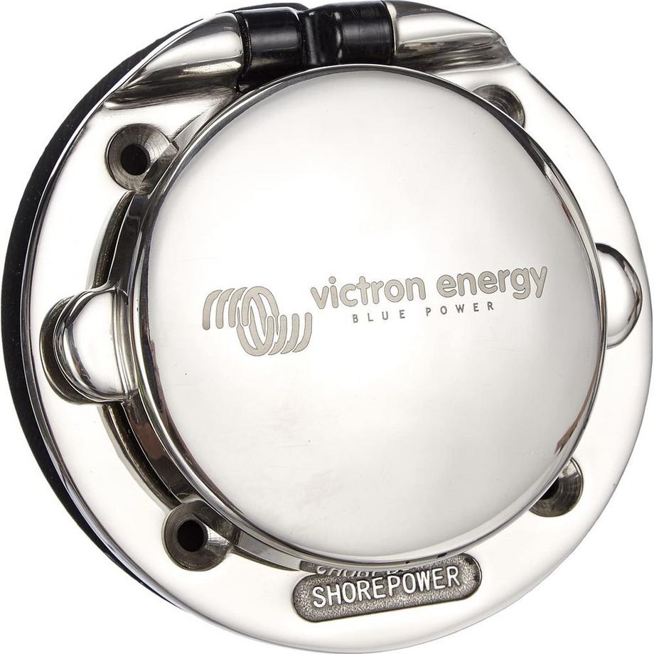 Victron Energy  Landanschluss-Steckdose Victron Edelstahl mit Abdeckung 16A/250Vac (2p/3w) 
