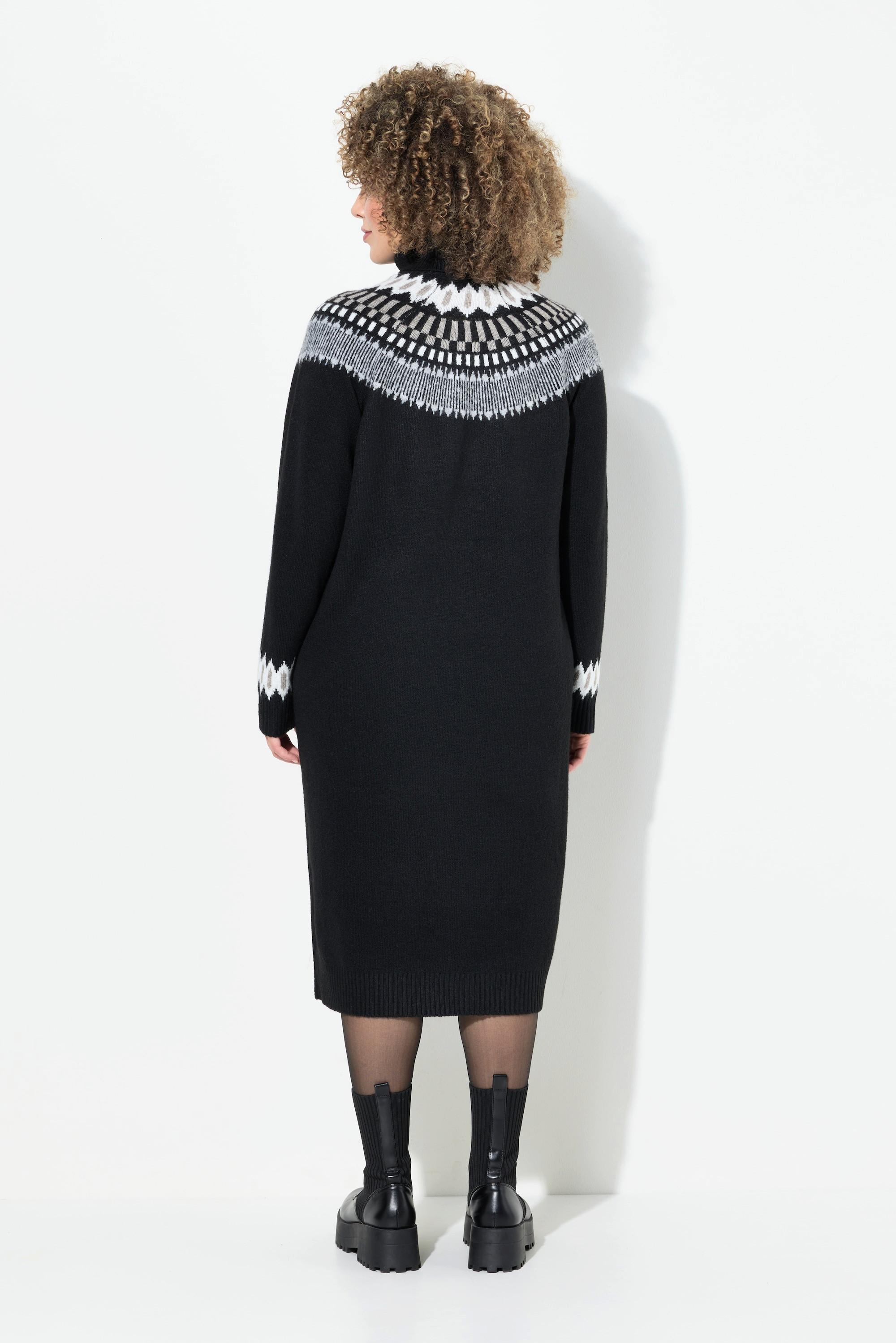 Ulla Popken Robe en maille motif norvégien col roulé manches longues  