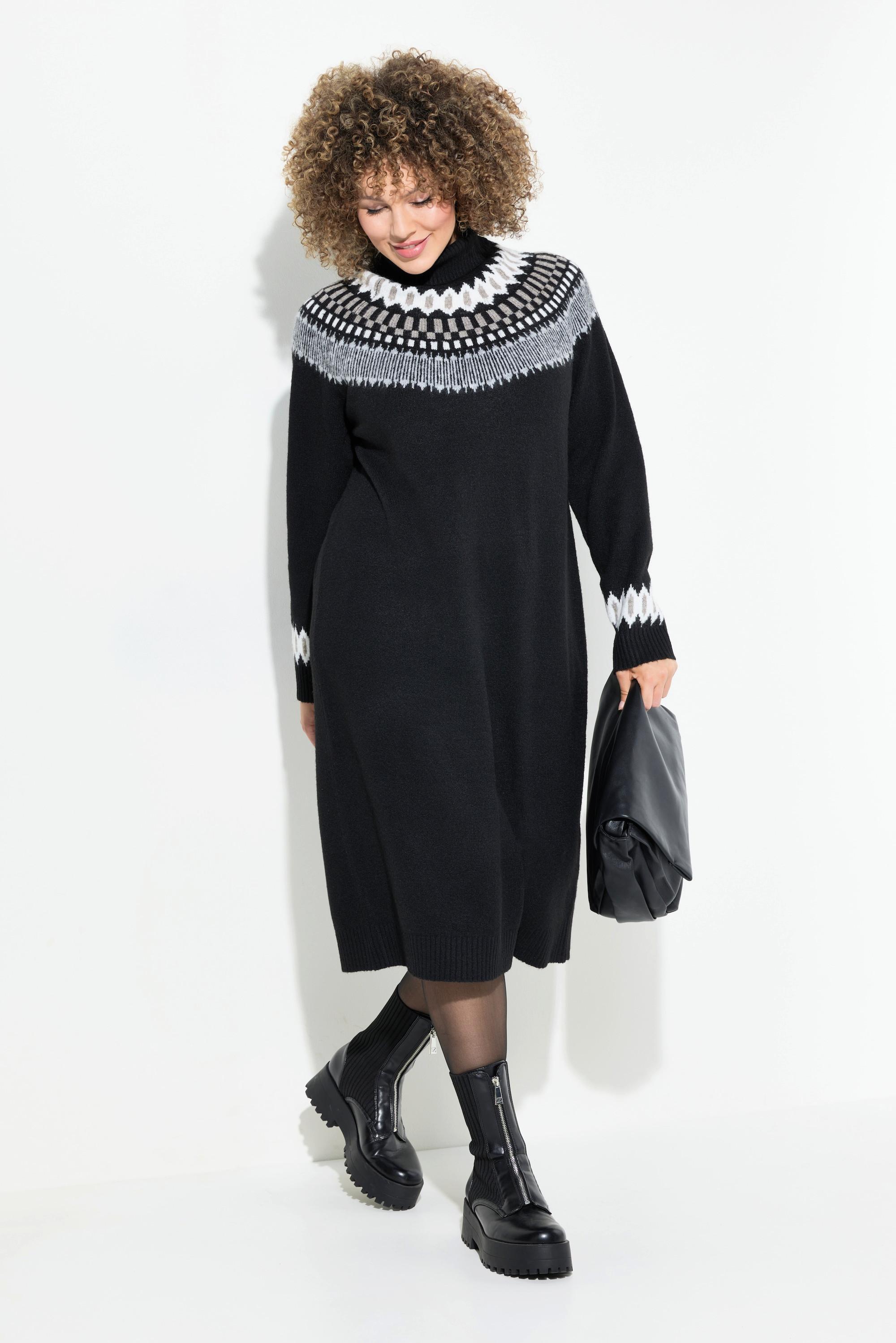 Ulla Popken Robe en maille motif norvégien col roulé manches longues  