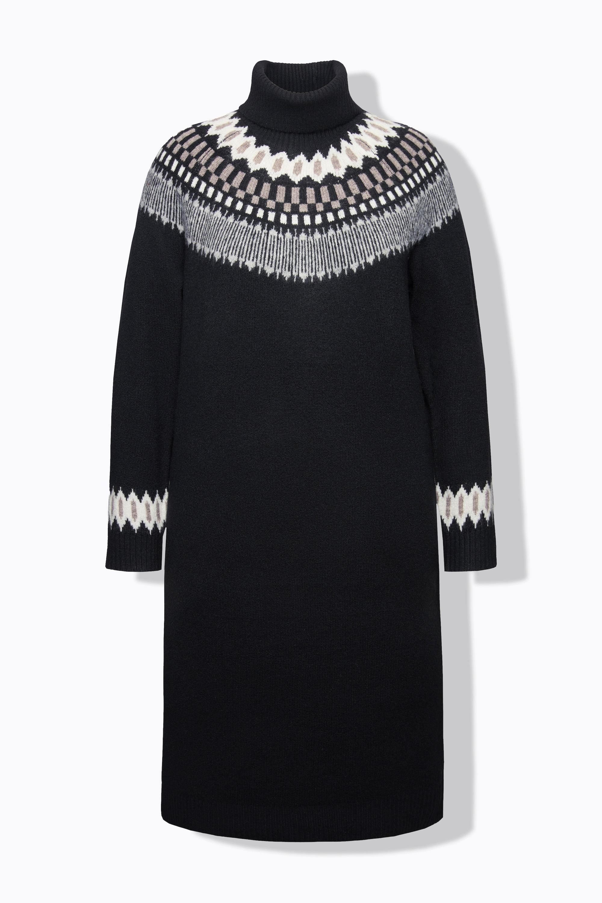 Ulla Popken Robe en maille motif norvégien col roulé manches longues  