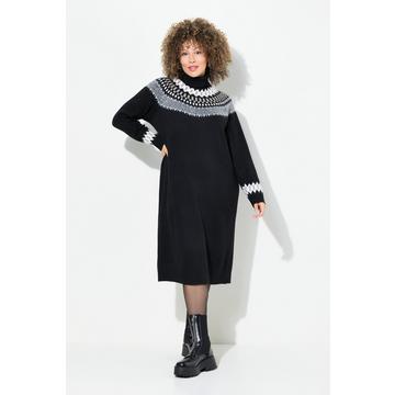 Abito di maglia in stile norvegese con collo da risvoltare e maniche lunghe