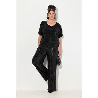 Ulla Popken Hose weites Bein Pailletten Elastikbund  