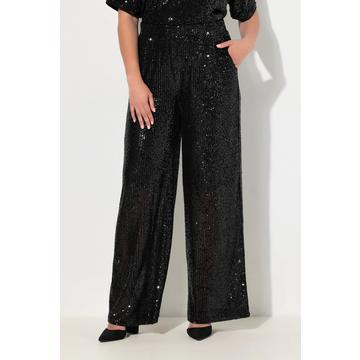 Pantaloni con paillettes, taglio della gamba ampio e cintura elastica