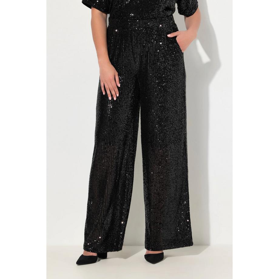 Ulla Popken Pantaloni Paillettes Taglio Gamba Ampio Cintura Elastica  
