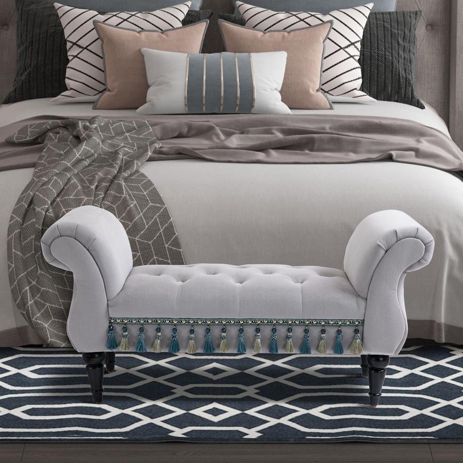 Northio Sitzbank Elegante Betthocker Polsterbank, Hockerbank, Holzbank Aus Polyester Und Kautschukschaum, Grau, 117X40X58Cm  