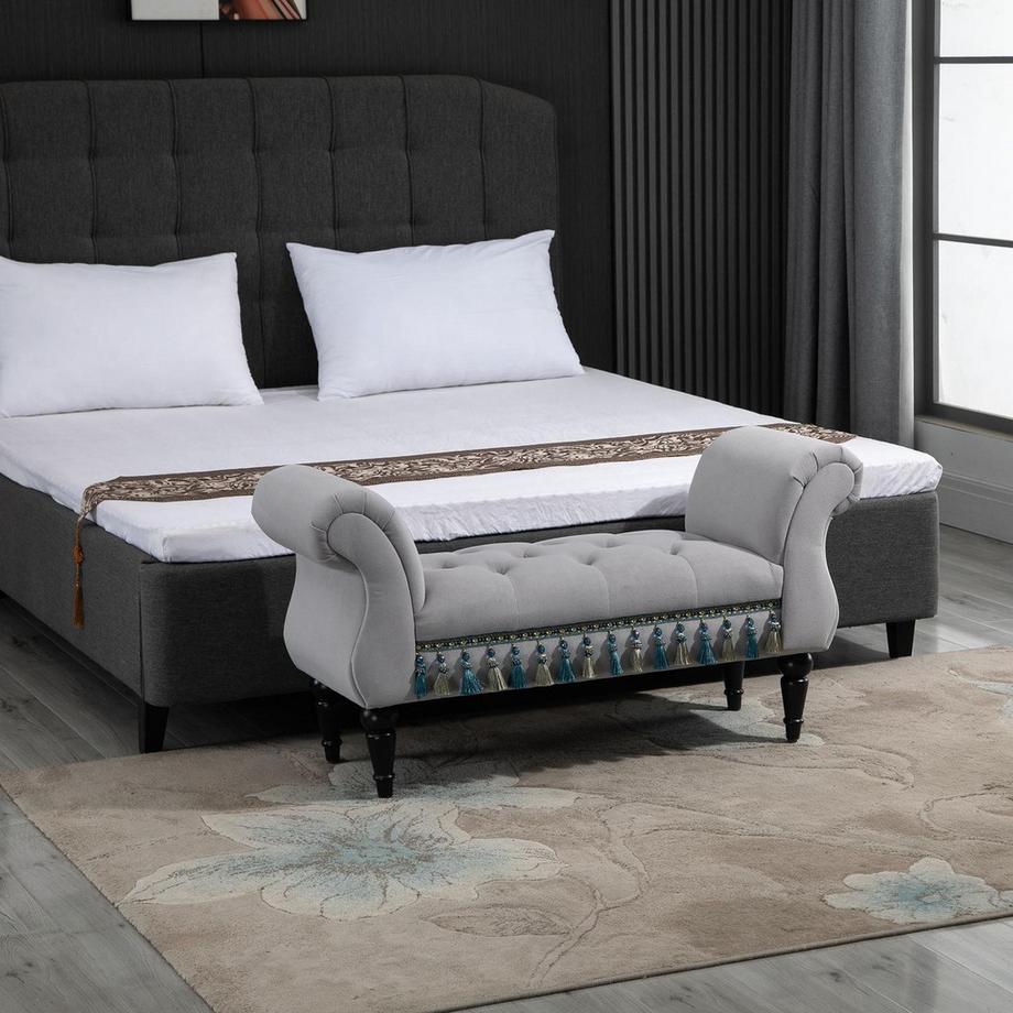 Northio Sitzbank Elegante Betthocker Polsterbank, Hockerbank, Holzbank Aus Polyester Und Kautschukschaum, Grau, 117X40X58Cm  