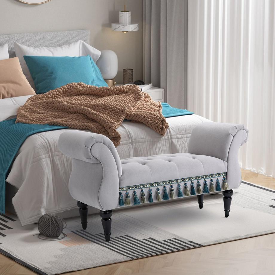 Northio Sitzbank Elegante Betthocker Polsterbank, Hockerbank, Holzbank Aus Polyester Und Kautschukschaum, Grau, 117X40X58Cm  