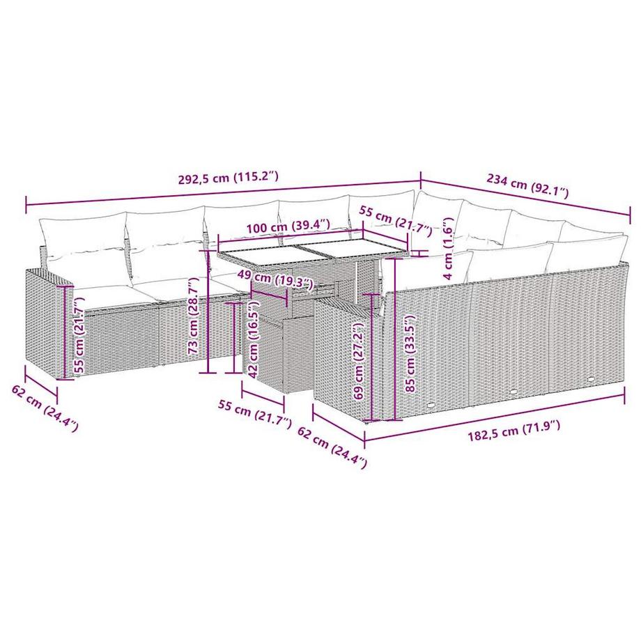 VidaXL Ensemble de canapés de jardin rotin synthétique  