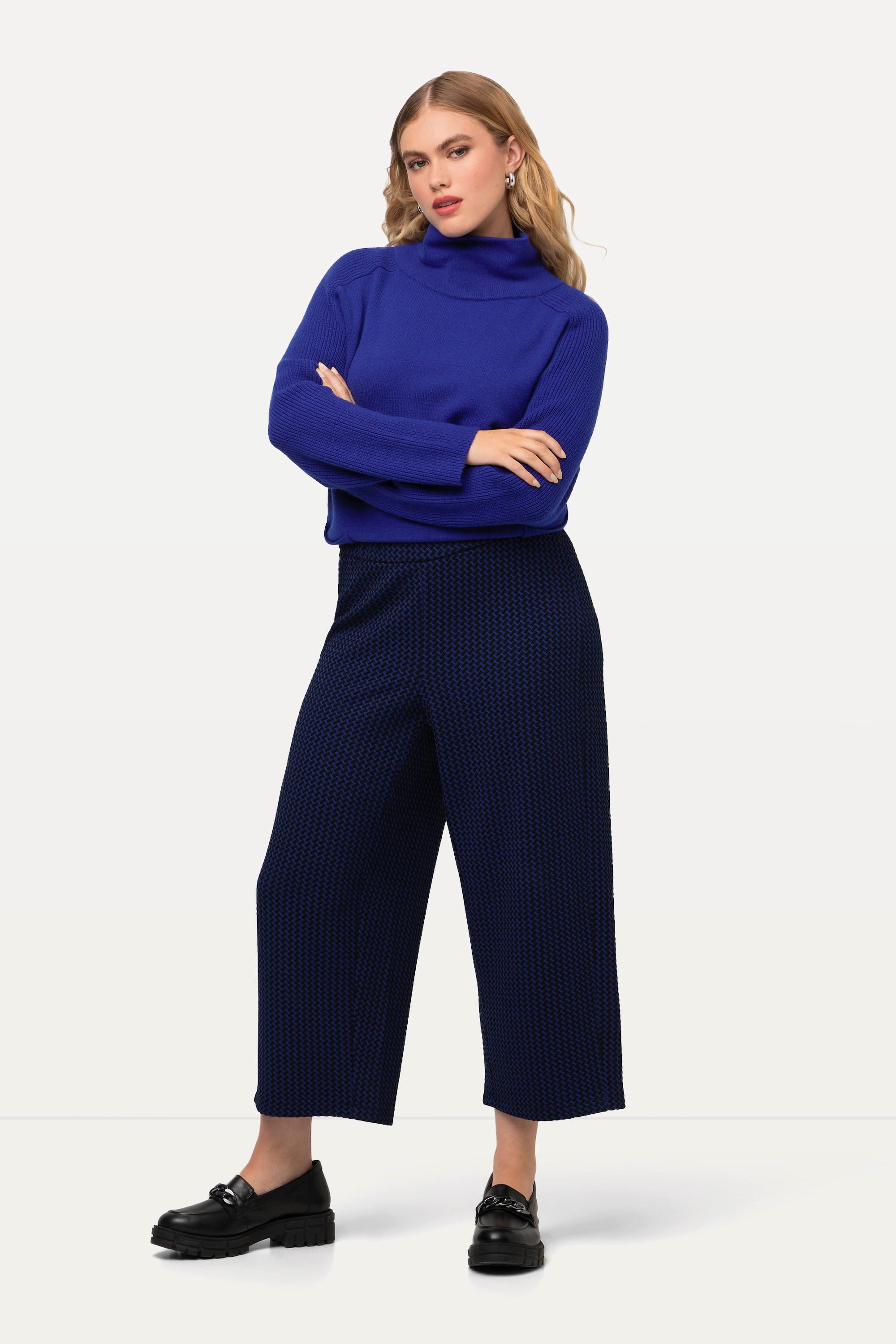 Ulla Popken  Culottes di felpa modello Sienna con texture, taglio della gamba aderente e cintura elastica 