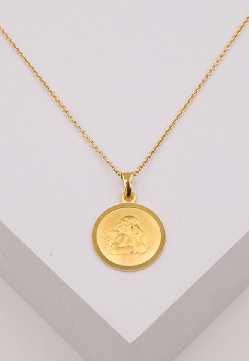 MUAU Schmuck  Pendentif médaille ange en or jaune 750, 16mm 