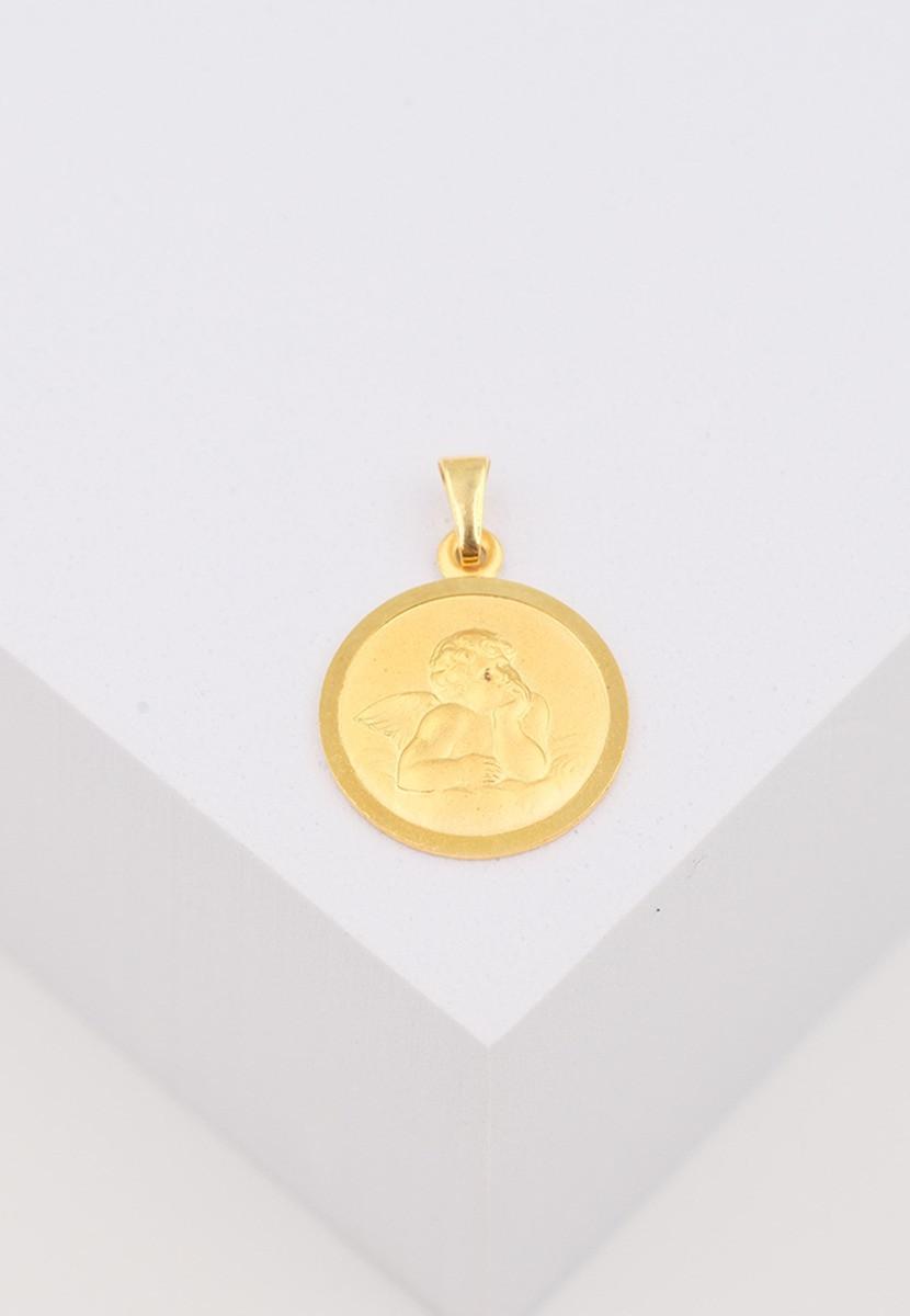 MUAU Schmuck  Anhänger Medaille Engel Gelbgold 750, 16mm 