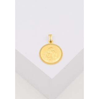 MUAU Schmuck  Anhänger Medaille Engel Gelbgold 750, 16mm 