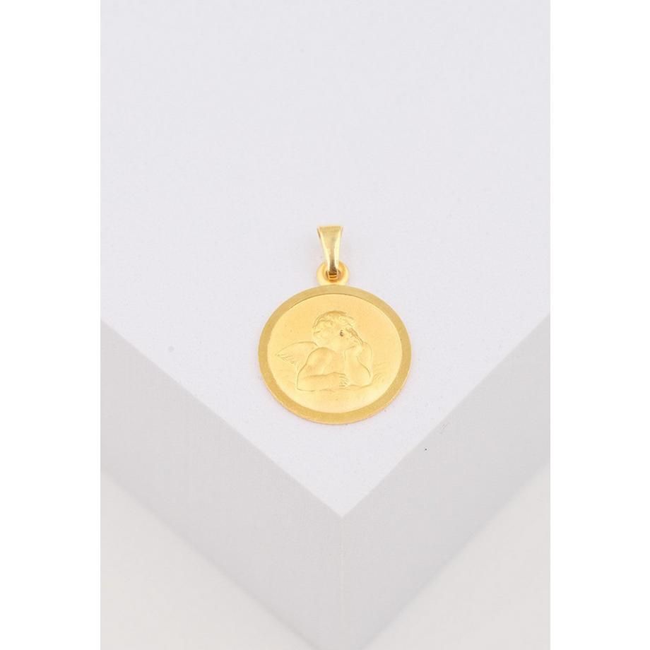 MUAU Schmuck  Anhänger Medaille Engel Gelbgold 750, 16mm 