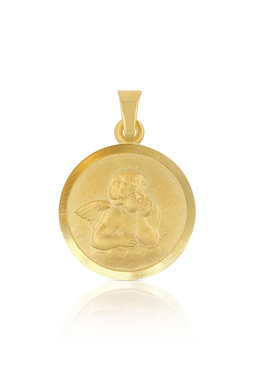 MUAU Schmuck  Pendentif médaille ange en or jaune 750, 16mm 