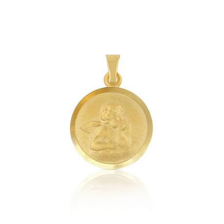 MUAU Schmuck  Anhänger Medaille Engel Gelbgold 750, 16mm 