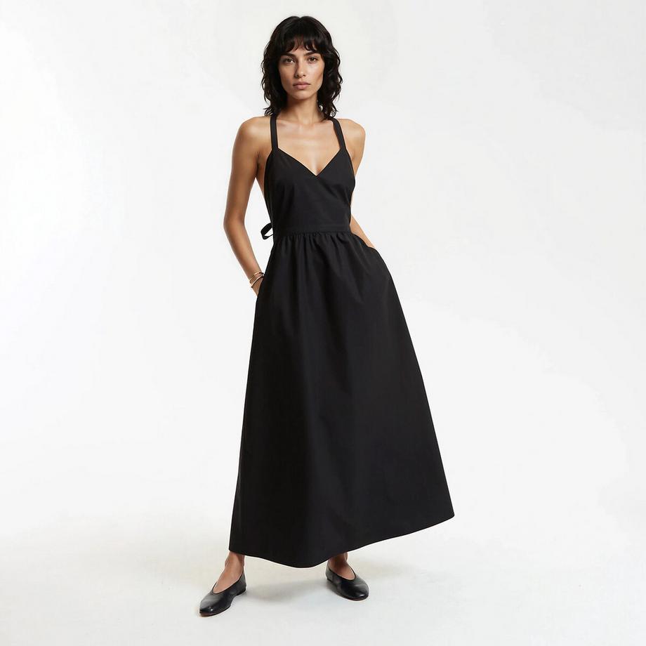 Langes Kleid mit V-Ausschnitt-Trägern