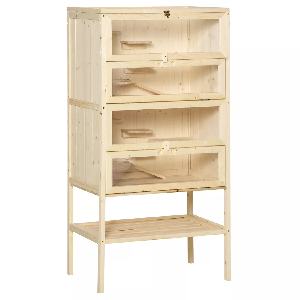 PawHut - Kleintierkäfig, One Size, Honig-Eiche