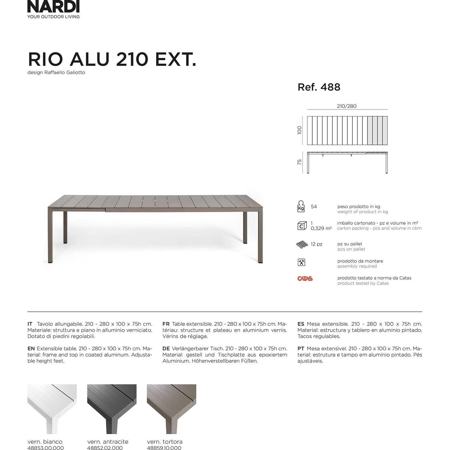 NARDI outdoor Table de jardin extensible Rio tortora 210  