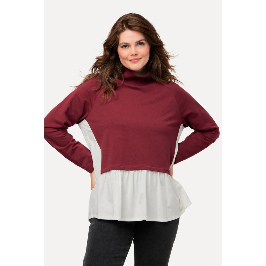 Ulla Popken Sweatshirt Lagenoptik Stehkragen Langarm Biobaumwolle  