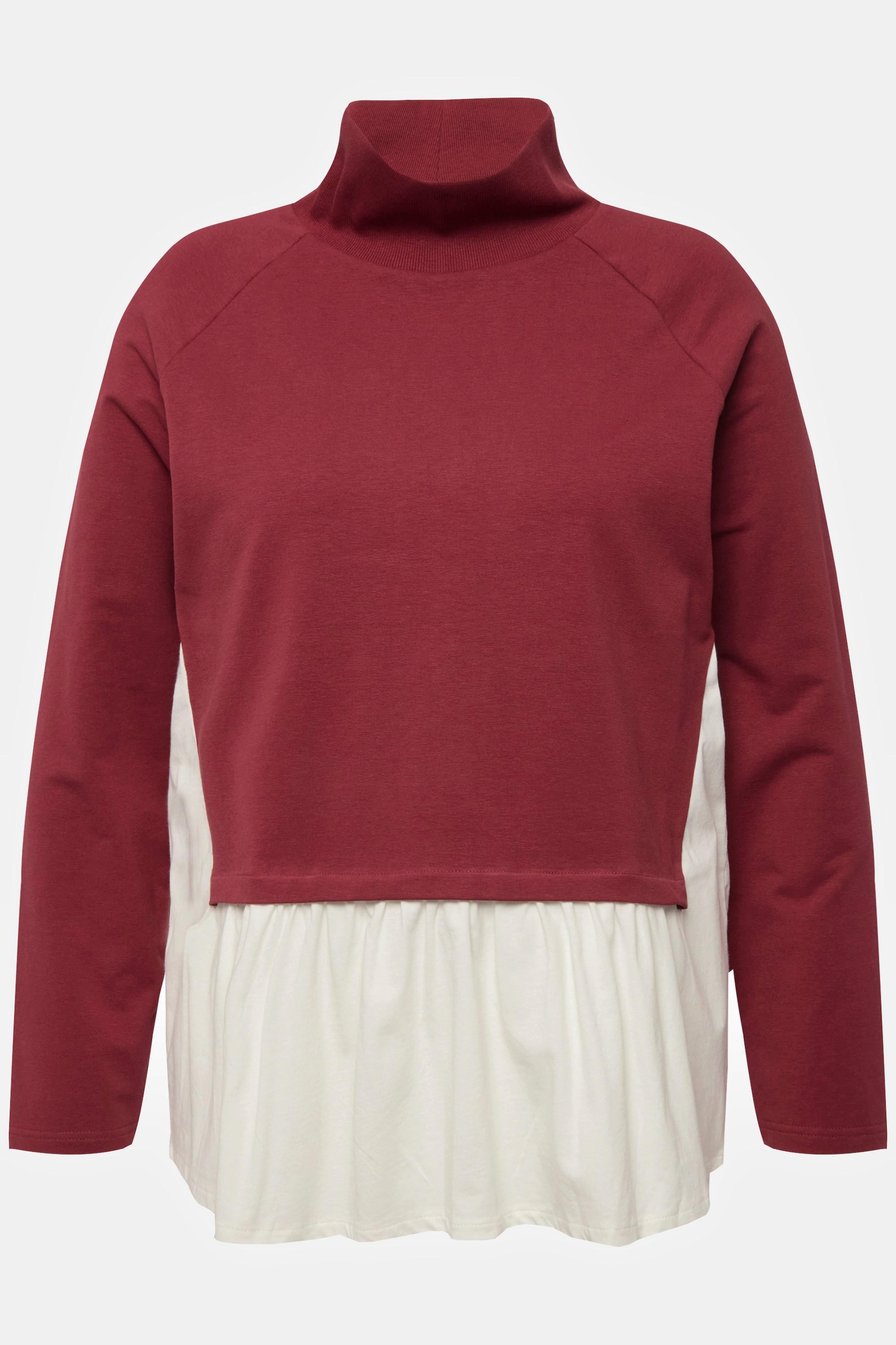 Ulla Popken Sweat-shirt Effet Superposé Col Montant Manches Longues Coton Bio  