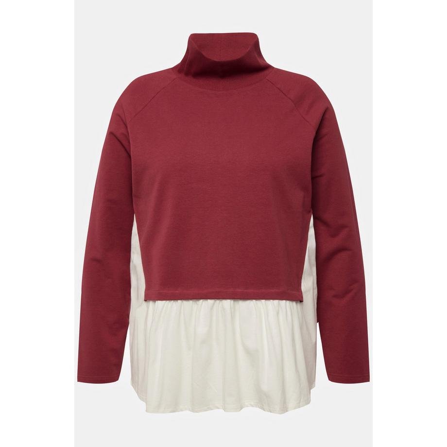 Ulla Popken Sweatshirt Lagenoptik Stehkragen Langarm Biobaumwolle  