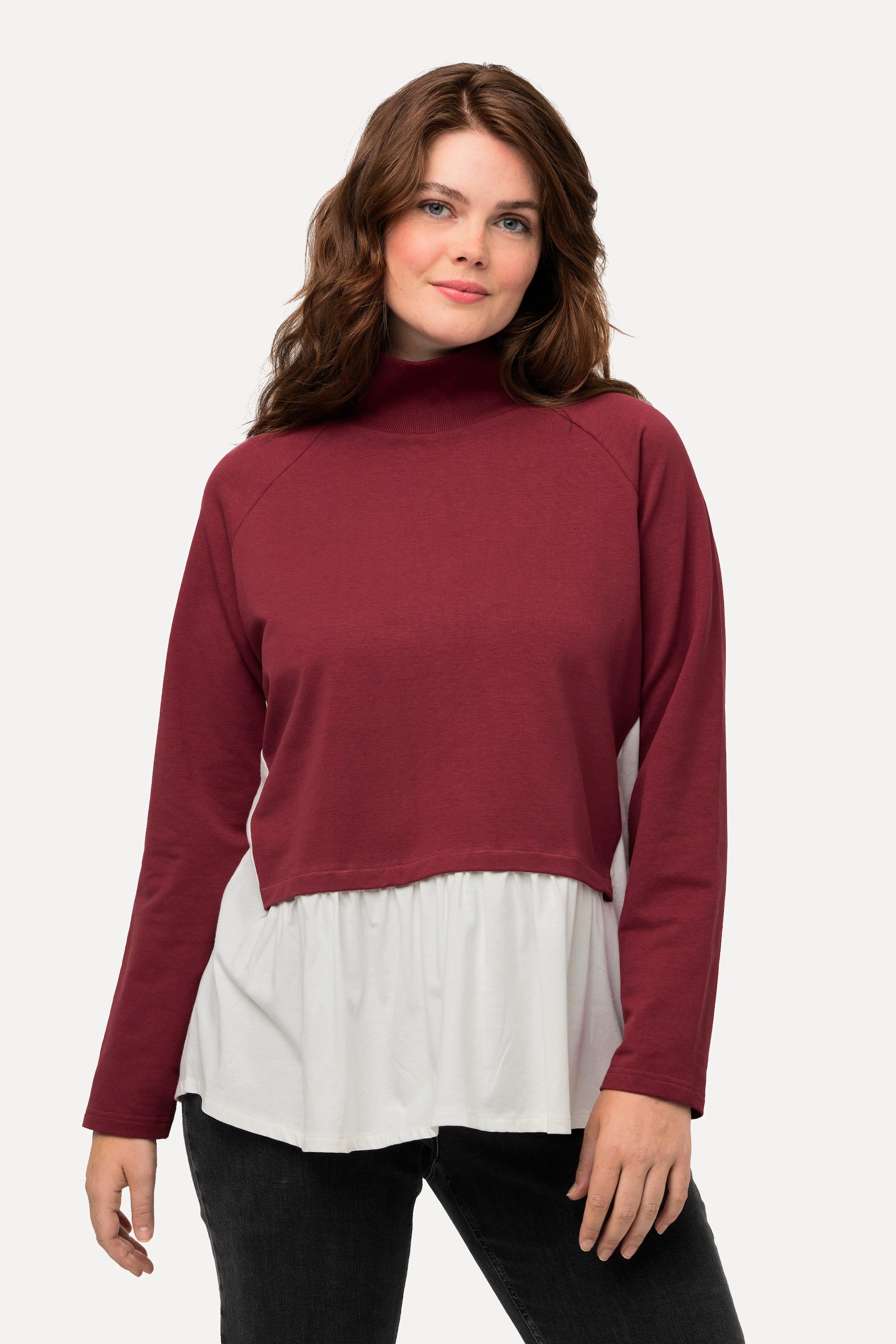 Ulla Popken Sweat-shirt Effet Superposé Col Montant Manches Longues Coton Bio  