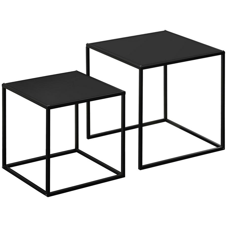 Couchtisch-Set 2Er-Set Beistelltische Im Modernen Design, Stahlgestell, Bis 10 Kg, Schwarz, 120X59X45Cm