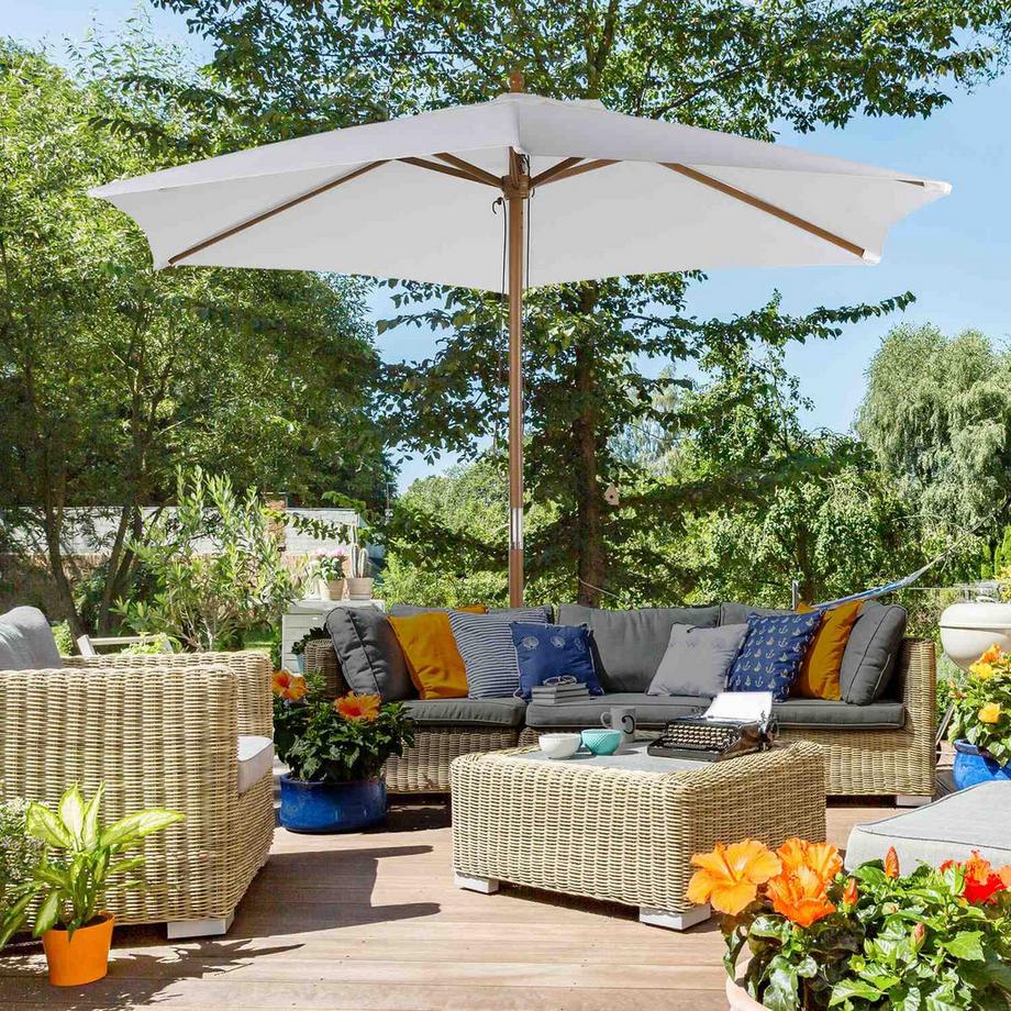 Northio Parasol, parasol de jardin, 3 niveaux, protection solaire, bambou 180/㎡ polyester, blanc, Ø2,5 x 2,3 m  