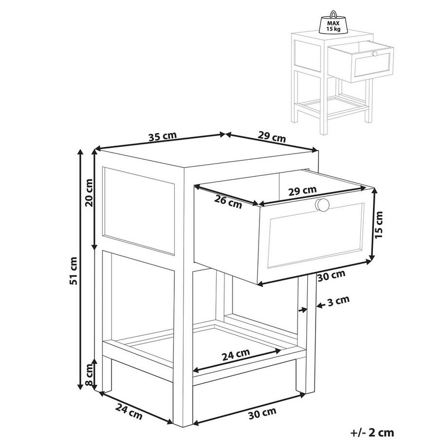 Beliani Table de nuit à 1 tiroir en Bois de paulownia Rustique ESTO  