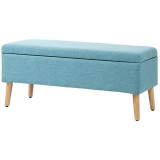 Northio Banc banquette rembourrée avec espace de rangement banc de lit aspect lin pour couloir chambre salon bois d'hévéa bleu 110 x 39 x 45 cm  