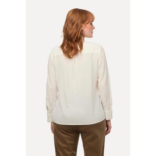 Ulla Popken  Blouse stretch en soie, col montant et manches longues, ruché 