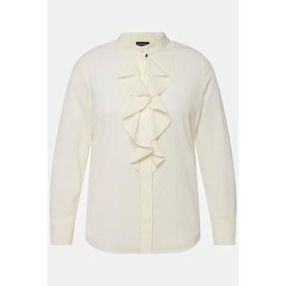 Ulla Popken  Blouse stretch en soie, col montant et manches longues, ruché 