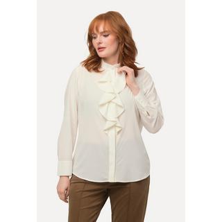 Ulla Popken  Blouse stretch en soie, col montant et manches longues, ruché 