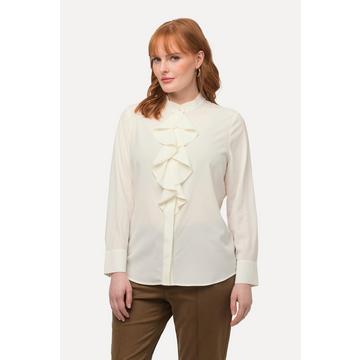 Blouse stretch en soie, col montant et manches longues, ruché