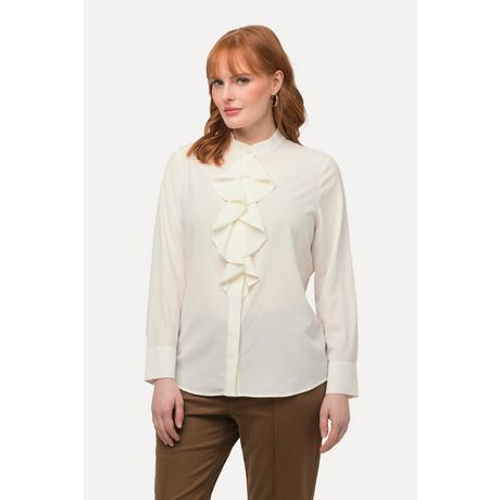 Ulla Popken  Blouse stretch en soie, col montant et manches longues, ruché 