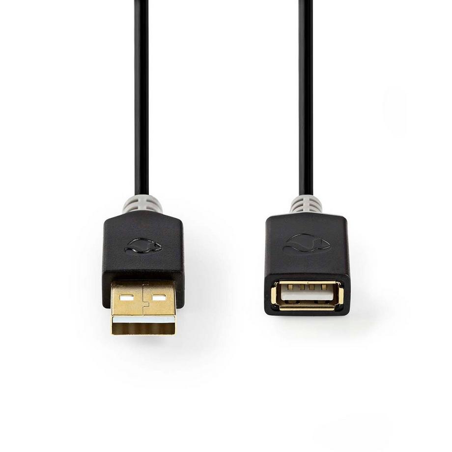 Nedis  Cavo USB | USB 2.0 | USB-A maschio | USB-A femmina | 480 Mbps | Placcato oro | 3,00 m | Rotondo | PVC | Antracite | Scatola 