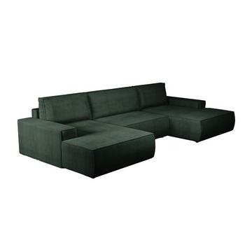 Grand canapé d'angle panoramique convertible en velours côtelé vert sapin AMELIA