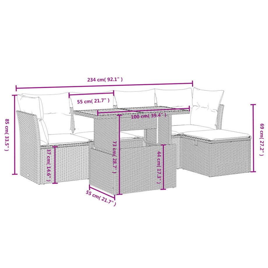 VidaXL set divano da giardino Polirattan  