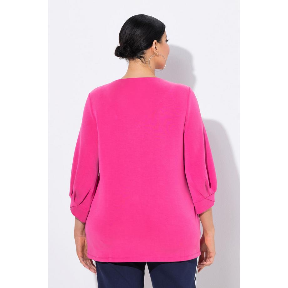Ulla Popken Sweat-shirt Plis Fantaisie Col Rond Manches Ballon 3/4  