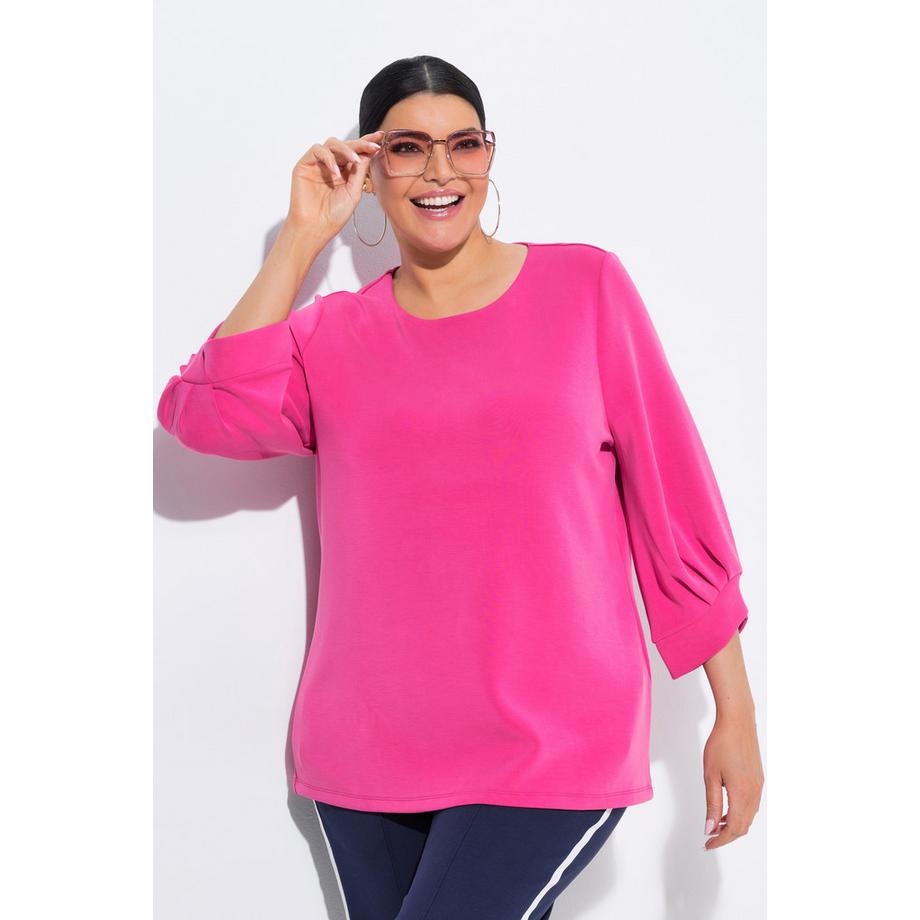 Ulla Popken Sweat-shirt Plis Fantaisie Col Rond Manches Ballon 3/4  