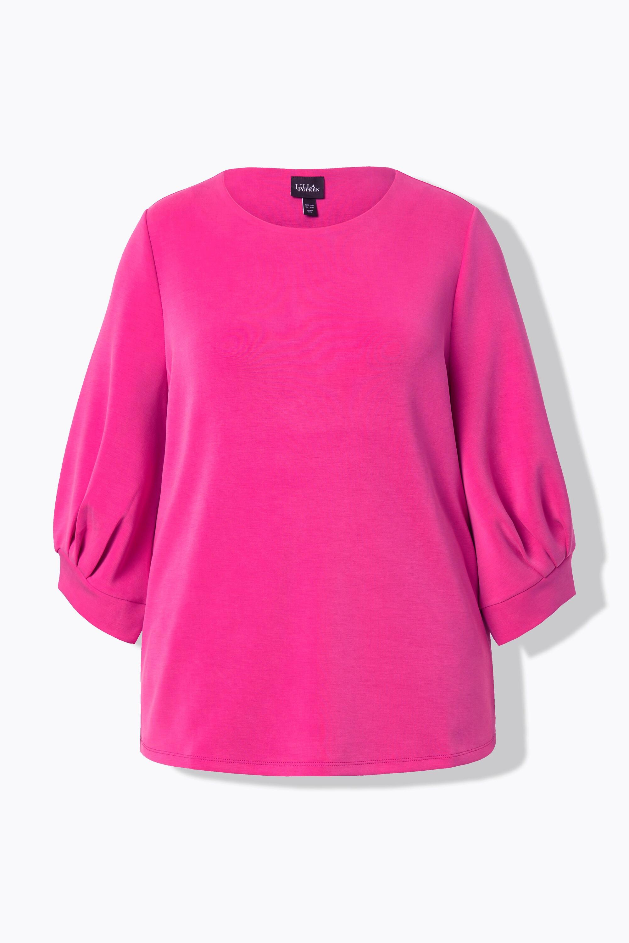 Ulla Popken Felpa Pieghe Decorative Scollo Rotondo Maniche a Palloncino 3/4  