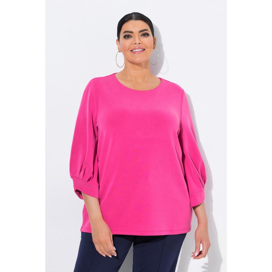Ulla Popken Sweat-shirt Plis Fantaisie Col Rond Manches Ballon 3/4  