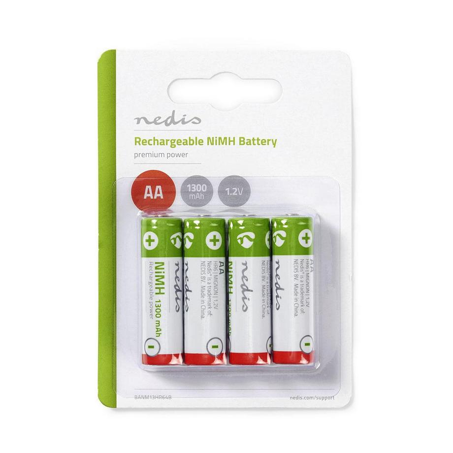 Nedis  Wiederaufladbare Ni-MH-Batterien AA | 1,2 V DC | 1300 mAh | 4-Blister 
