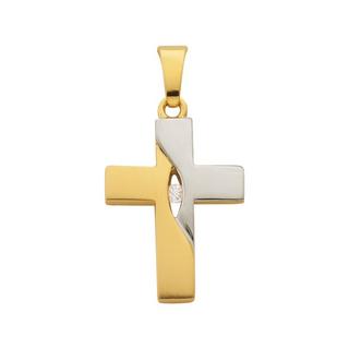 MUAU Schmuck  Anhänger Kreuz Gelbgold 750 Diamant 0.02ct. 22x12mm 