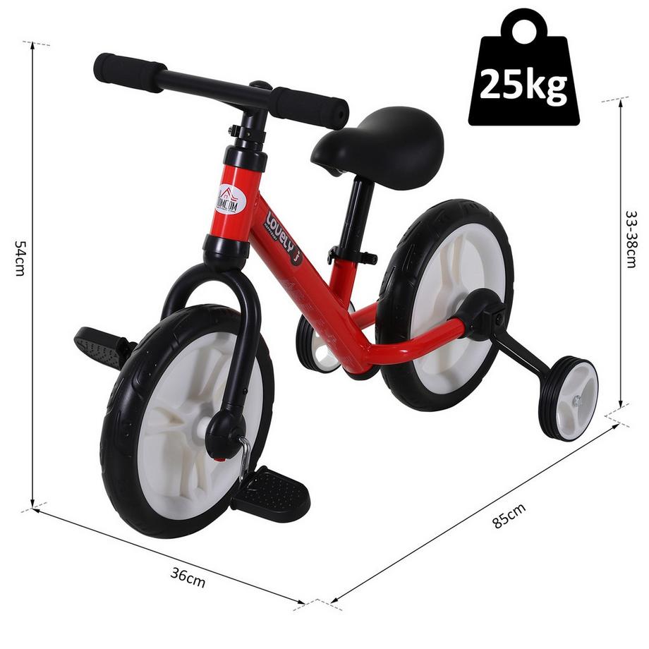 Northio  Bicicletta Senza Pedali Per Bambini Con Rotelle E Pedali, 2-5 Anni, Altezza Del Sedile Regolabile, Pp, Rossa 
