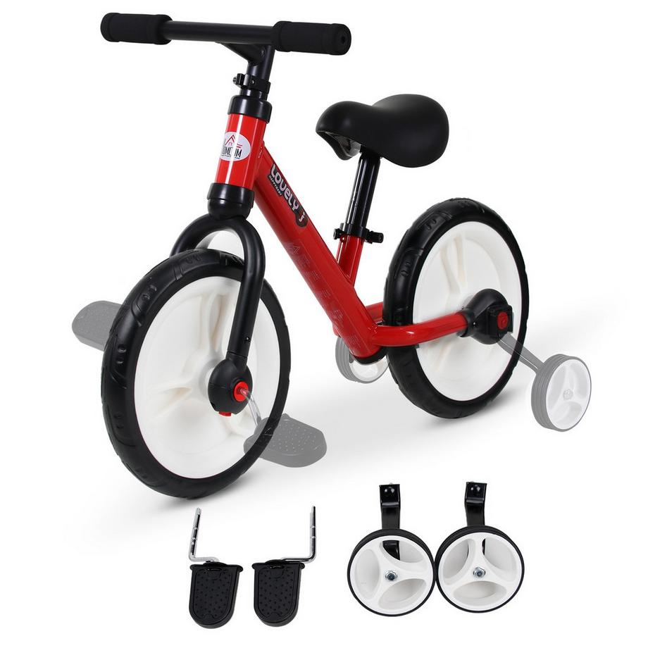 Bicicletta Senza Pedali Per Bambini Con Rotelle E Pedali, 2-5 Anni, Altezza Del Sedile Regolabile, Pp, Rossa